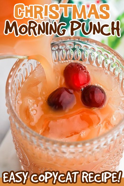 Homemade Christmas Morning Punch is the perfect punch to serve for brunch or breakfast. It is loaded with flavor and can be made in a variety of ways. If you are looking for something to serve the kids this holiday, make this punch recipe. It great served with bacon and eggs on Christmas morning. #eatingonadime #christmasmorningpunch #christmaspunch Morning Punch Recipes, Christmas Morning Breakfast Punch, Christmas Brunch Beverages, Kids Holiday Punch Recipe, Brunch Ideas For Christmas Morning, Kids Christmas Punch Recipes, Christmas Morning Brunch Ideas, Christmas Brunch Punch, Christmas Morning Drinks