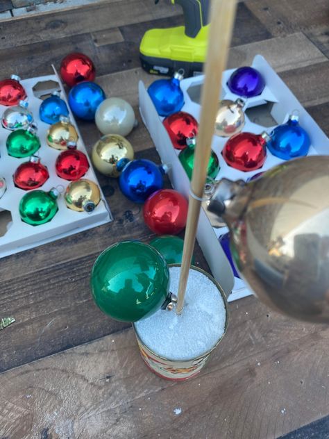 Vintage Ball Christmas Tree - The Shabby Tree Old Christmas Bulbs Crafts, How To Use Old Christmas Balls, Christmas Ornament Repurpose, Christmas Ball Ornament Tree Diy, Repurpose Old Christmas Ornaments, Repurpose Old Ornaments, Diy Christmas Ornament Tree, What To Do With Old Ornaments, Christmas Tree With Balls Only