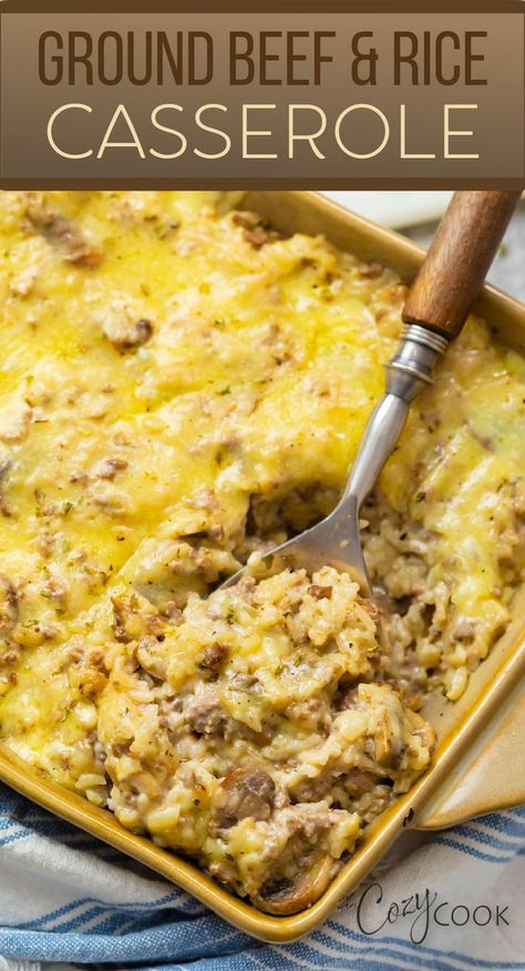 ground beef and rice casserole topped with cheese Ground Beef And Rice Casserole, Cheesy Ground Beef And Rice, Beef And Rice Casserole, Cheesy Ground Beef, Ground Beef And Rice, Beef Casserole Recipes, Ground Beef Casserole, Dinner With Ground Beef, Ground Beef Recipes Easy