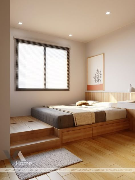 Tatami Bed With Storage, Bed On A Platform, Platform Bedroom Design, Tatami Bed, Small Bedroom Interior, Platform Bedroom, Condo Interior Design, Small Room Design Bedroom, Small Room Design