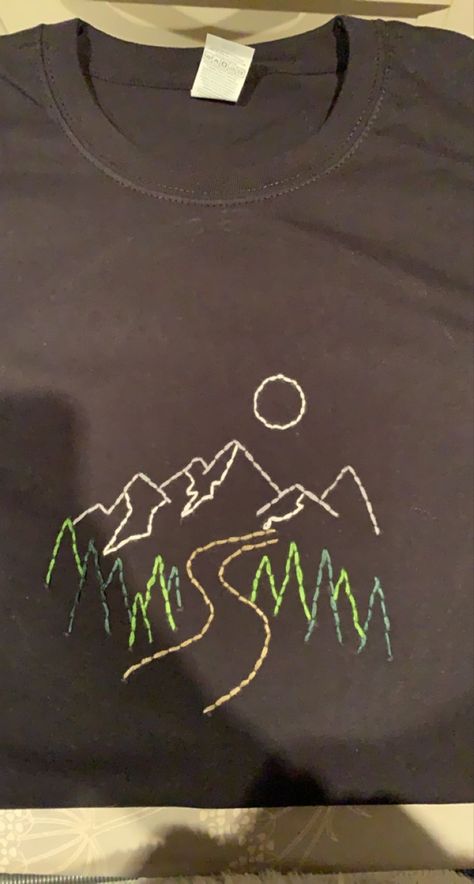 Hand Embroidered Shirt Ideas, Manly Embroidery, Embroidery Mountains Simple, Manly Embroidery Ideas, Blundstone Embroidery, Shirt Embroidery Ideas For Men, Masculine Embroidery, Embroidery Designs For Men, Embroidered Sweatshirt Diy