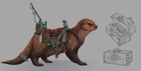 ArtStation - Otter Mount (WoW Fanart), Madeleine White Fantasy Otter Art, Fantasy Otter, Otter Character Design, Otter Fursona, Otter Character, Wow Fanart, Fantasy Mounts, Madeleine White, Fantasy Creatures Mythology