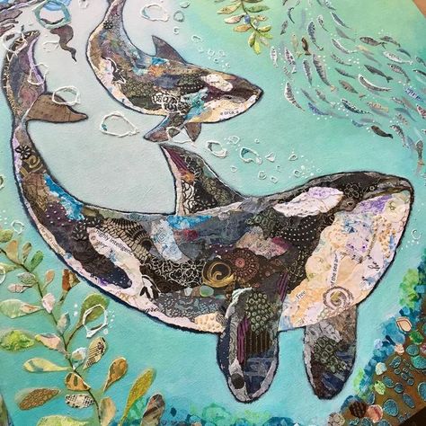 Ocean Mixed Media Art, Marine Life Art Gcse, Orca Whale Painting, Orca Watercolor, Gcse Portfolio, Diy Hoodies, Bird Shapes, Natural Forms Gcse, Collage Quilting