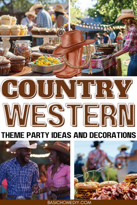 Best Country Western Theme Party Ideas and Decorations Country Western Party Food, Yellowstone Party Decorations, 90s Country Party Theme, Western Party Ideas For Adults, Wild Wild West Theme Party Outfit, Western Party Food Ideas, Western Theme Party Outfit, Western Theme Party For Adults, Country Birthday Party Ideas