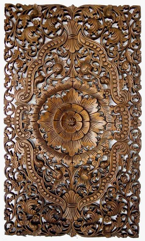 Teak Wood Wall Decor, Wood Art Panels, Wood Bed Design, Carved Wood Wall Art, Entrance Door Design, Art Panels, Asian Home Decor, Carved Furniture, Wood Carving Designs