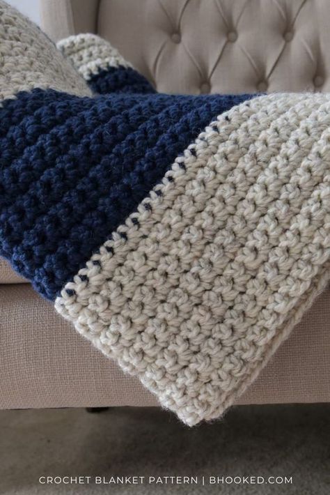 Single Stitch Crochet Blanket Free Pattern, Quick And Easy Afghan Crochet Patterns, Single And Double Crochet Blanket, Crochet Heavy Blanket, Single Bed Crochet Blanket Size, Afgan Pattern Crochet, Easy Crocheted Throw Blanket, Chunky Striped Crochet Blanket, Easy Crochet Lap Blanket For Beginners