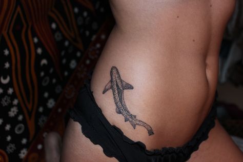 Large Shark Tattoo, Hawaiian Shark Tattoos For Women, Shark Collarbone Tattoo, Tattoo Ideas Female Shark, Shark Stomach Tattoo, Scary Shark Tattoo, Hip Shark Tattoo, Shark Hip Tattoos Women, Shark Tattoo On Leg