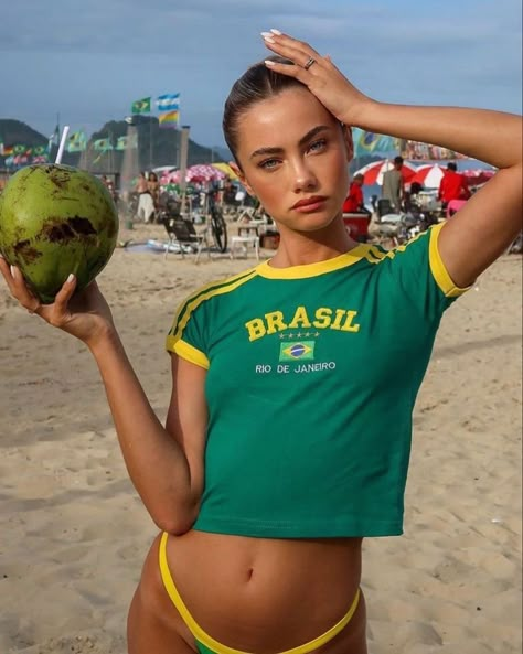 Brazil Clothing, Jade Distinguin, Brazil Vibes, Brazil T Shirt, Brazil Girls, Brazil Beaches, Brazil Shirt, Brazil Aesthetic, Soccer Baby