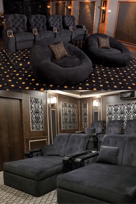 Theatre Room Furniture Ideas, Luxury House Movie Theater, Theater Chairs In Living Room, Movie Room Lounge Chair, Theater Room Chairs, Media Room Bed, Theater Couches Cozy, Home Movie Theater Furniture, Home Theatre Sofas