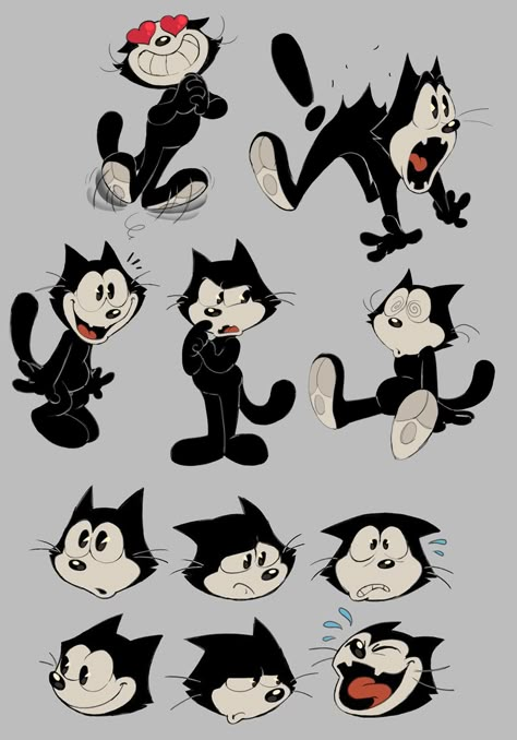 Cat Sketches, 1930s Cartoons, Old Cartoon Characters, 동화 삽화, Cartoon Style Drawing, Felix The Cat, Cartoon Cats, Cat Sketch, Felix The Cats