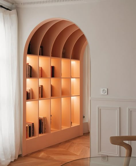 The arched entrance flows into the hacked library, with calming white and cream tones enhancing the serene design.   @ge_renov @parages.architectes  @juanjerez  If you would like to see @designeers.club more often,add us to your favourites.🤍  #interiordesigninspiration #interiorinspiration #designinspiration #architecturaldigest #livingroomdesign #livingroomdecor #furnitureideas #furnitureinspiration #vogueliving #archdigest #axelvervoordt #vincentvanduyson #pierrejeanneret #worldofinteriors #cassini #vitra #homestyling #jeanprouve #isamunoguchi #pierrepaulin #charlotteperiand #homedecor #designtrends #lightingdesign #lightingideas Chinese Interior, Japanese Interiors, American Interior, Italian Interior, Light Grey Walls, American Houses, Hotel Bedroom, Building Plan, Decorating Shelves