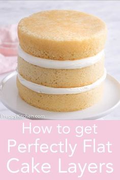 From Preppy Kitchen - baking flat cake laters with pillowy soft edges is so easy with one simple trick! You'll never have to trim cakes again if you just pick up or make a set of cake strips that give you a nice even bake! #cakedecorating #cakebakingtips #bakingtips Valentines Day Cakes Decorating, 4 In Cake Recipe, Layers Cake Recipes, Simple Cakes For Beginners, Cake Top Designs, Simple Wedding Cake Recipe, Simple Diy Cake Decorating Ideas, How To Layer Cake, Diy Cakes For Beginners