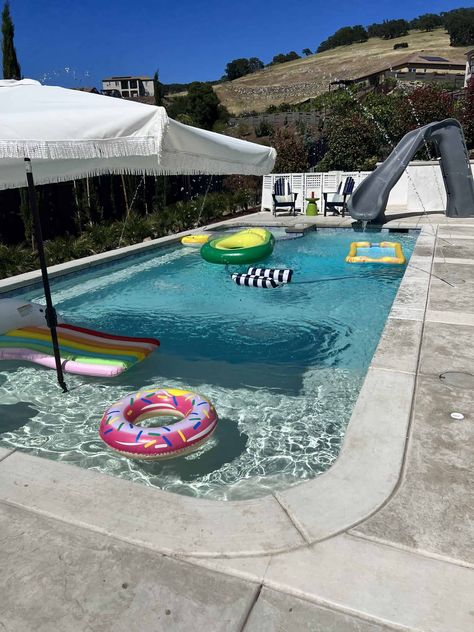 Inground Pool Ideas Simple, Outdoor Inground Pool Ideas, Inground Pool Ideas With Slide, Simple In Ground Pool Ideas, Basic Inground Pools, 14x28 Inground Pool, 12x24 Pool Inground, Underground Pool Ideas Backyards, Backyard With Inground Pool