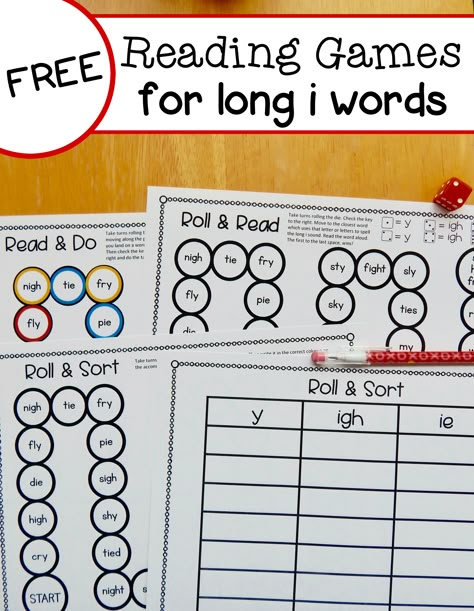 Print these free, no-prep games to teach students to read y, ie, and igh words! Igh Ie Y Activities, Long I Activities First Grade, Igh Words Phonics, Igh Phonics Activities, Igh Words, Long I Words, The Measured Mom, Measured Mom, I Words