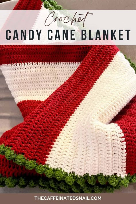 Sit on the couch and snuggle up with hot cocoa and this warm Candy Cane Crochet Blanket to watch your favorite holiday movies this year! Simple to make, you can have this crochet Christmas blanket done in no time. Peppermint Crochet Blanket, Candy Cane Afghan Pattern, Checkered Christmas Blanket, Christmas Crocheted Blankets, Christmas Eve Wishes Crochet Blanket, Candy Cane Blanket, Christmas Afgans, Free Crochet Christmas Blanket, Christmas Blanket Patterns Free