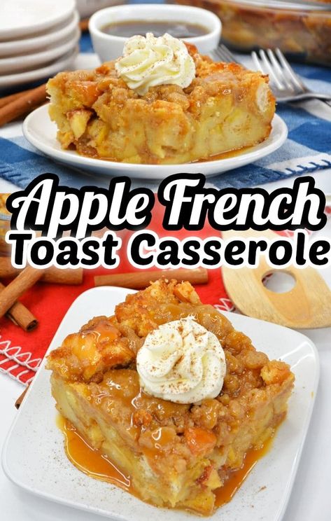 Apple French Toast Casserole is a dense and delicious recipe that combines the tasty flavors of French toast with warm and soft apples. Yummy breakfast recipe! #breakfast #recipes Overnight Breakfast Casseroles, Apple Pie French Toast, Soft Apples, Baked French Toast Recipe, Apple French Toast Bake, Apple French Toast Casserole, Breakfast Toasts, Apple French Toast, Saturday Breakfast