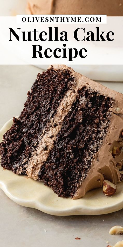 Cake Recipes With Buttercream Frosting, Chocolate Cake With Nutella Frosting, Winter Cake Ideas Simple, Nutella Birthday Cake Ideas, Nutella Cake Recipes, Lavender Brownies, Chocolate Nutella Cake, Bananna Bread, Nutella Birthday Cake