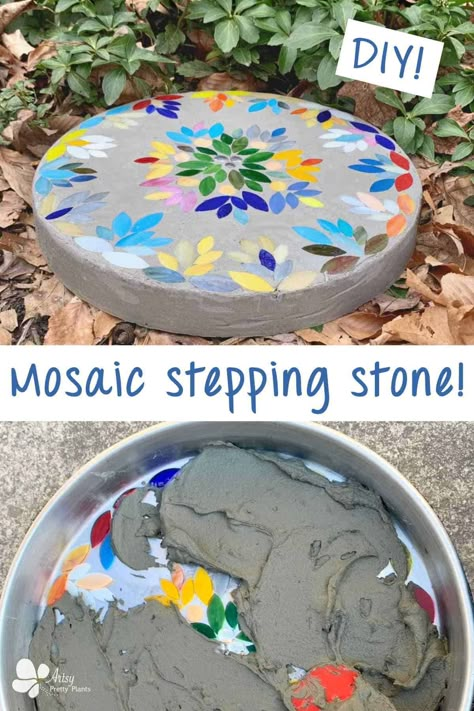 Garden Stepping Stones Diy, Fun Garden Art, Mosaic Stepping Stone, Stepping Stones Diy, Mosaic Stepping Stones, Mosaic Garden Art, Mosaic Art Projects, Garden Stepping Stones, Concrete Crafts