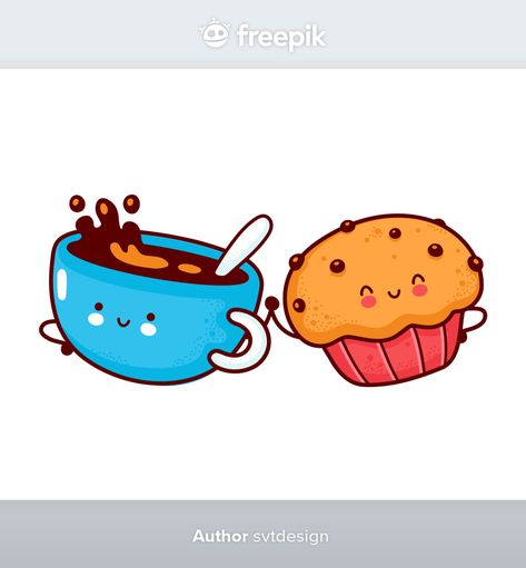 Muffin Cartoon, Line Cartoon, Muffin In A Mug, Kids Notes, Character Icon, Happy Coffee, Cartoon Kawaii, Muffin Cake, Cute Happy