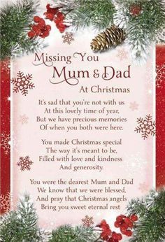 Missing You Mom And Dad At Christmas Time and always.  I love you so much.  Merry Christmas. Miss You Mum, Merry Christmas In Heaven, Christmas Poem, I Miss My Mom, Remembering Mom, Miss Mom, Mom In Heaven, Loved One In Heaven, Miss My Mom