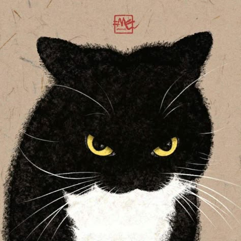 Wal Art, Cats Rule, Black Cat Art, Cats In Art, Tuxedo Cat, Cats Illustration, Cat Aesthetic, Cat Painting, Cat Illustration