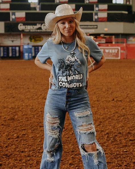 The world needs more cowboys fosho The World Needs More Cowboys, Nfr Outfits, Cowboy Graphic, Casual Country Outfits, Cowgirl Outfit, Country Style Outfits, Western Wear Outfits, Cute Country Outfits, Looks Country