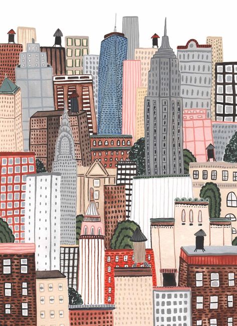 New York City by SARA BOCCACCINI MEADOWS New York Illustration, Nyc Taxi, Building Illustration, City Drawing, Taxi Cab, City Illustration, City Art, Wall Collage, Art Wallpaper