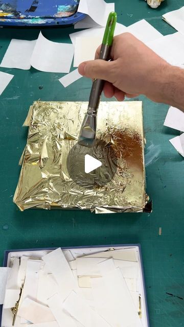 Gold Leaf Flower Art, Gold Leaf Ideas Projects, Applying Gold Leaf To Canvas, Gold Leaf Christmas Cards, Gold Leaf Painting Ideas, How To Apply Gold Leaf, Painting On Gold Leaf, How To Use Gold Leaf Sheets, Gold Leaves Art