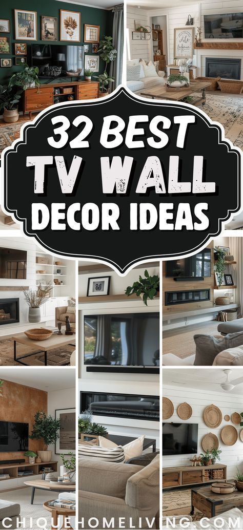 Are you looking to elevate your living room design? Check out these 32 genius TV wall decor ideas that will transform your space into a stylish and cohesive haven. From gallery walls and built-in shelving to accent walls and floating cabinets, these creative solutions cater to every taste. Tv Wall Decor Coastal, Tv Shelf Wall Ideas, Tv Wall High Ceiling Family Rooms, Tv Unit Styling Decorating Ideas, Shelving On Sides Of Tv, What To Put Under A Wall Mounted Tv, French Country Tv Wall Ideas, Tv Wall Gallery Ideas, Large Wall With Tv Decor Ideas