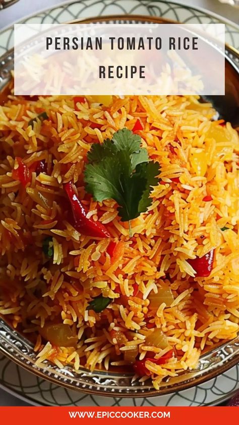 Persian Tomato Rice Recipe – Epic Cooker Instant Pot Persian Rice, Persian Tomato Rice, Rice Cooker Tomato Rice, Iranian Dishes Persian Recipes, Iran Food Persian Recipes, Persian Rice Recipe Iranian Food, Moroccan Rice Recipe, Tadig Rice Recipe, Persian Rice Recipe Basmati