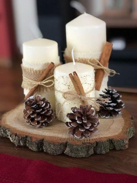 Decorando Navidad con velas Joululahjat Diy, Lilin Aroma, Rustic Wedding Decorations, Centerpiece Christmas, Homemade Christmas Decorations, Dekor Diy, Christmas Centerpieces Diy, בר מצווה, Diy Centerpieces