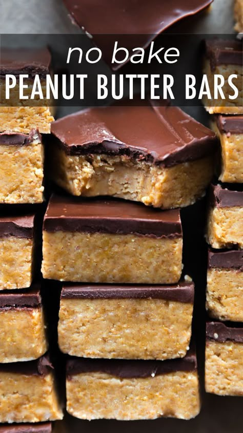 No Bake Peanut Butter Bars, Deserturi Raw Vegan, Chocolate Peanut Butter Bars, Smores Dessert, Resepi Biskut, Resipi Kek, Diy Dessert, Coconut Dessert, No Bake Peanut Butter