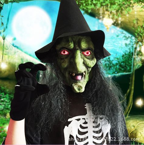 Halloween Horror witch mask hair grimace mask latex headband hat scary costumes dance Scary Witch Costume, Witch Mask, Zombie Mask, Old Witch, Mascaras Halloween, Scary Witch, Witch Cosplay, Halloween Costume Mask, Witch Costumes