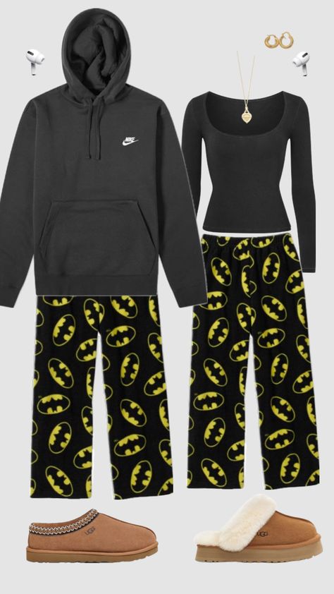 #fit #coupleoutfits #fitinspo #outfitinspo #batman Couple Pajamas Matching, Boyfriend Girlfriend Outfits, Gf Outfits, Cute Goals, Cute Bf, Cute Middle School Outfits, Me And My Man, Batman Outfits, Pajamas Matching