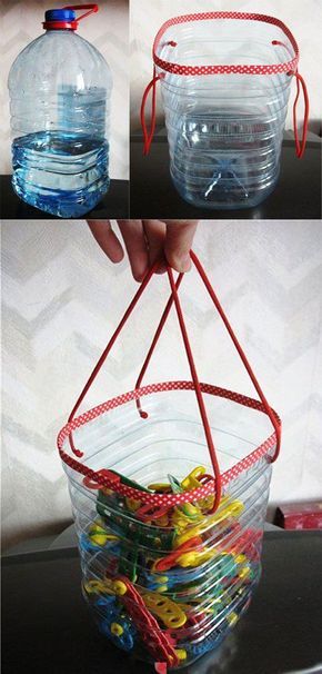 Clothes pins bag from plastic bottles  - love this idea for turning some of those Costco jugs into storage for any number of things! Recycler Diy, Plastik Recycling, Upcycle Hacks, Reuse Plastic Bottles, Clothespin Bag, Diy Plastic Bottle, Plastic Bottle Art, Plastic Bottle Crafts, Recycled Projects