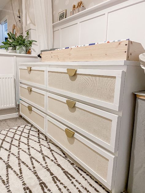 An easy IKEA dresser makeover using jute and trim | Real Homes Ikea Hopen, Malm Hack, Ikea Dresser Makeover, Ikea Malm Dresser, Ikea Drawers, Koti Diy, Malm Dresser, Ikea Dresser, Convertible Furniture