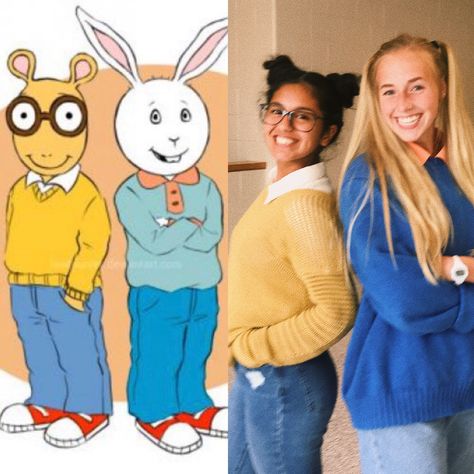 Dynamic Duo Party, Hoco Week Outfits, Arthur And Buster, Dynamic Duos Costumes, Dynamic Duo Ideas, Band Costume Ideas, Celebrity Day Spirit Week, 2 Person Costumes, Spirit Week Costumes