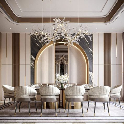 Room Back Wall Design, Nordic Tree, Room Design Luxury, Dining Room Design Luxury, Dining Area Design, Neoclassical Interior, Dining Wall, Interior Design Your Home, Dinning Room Design