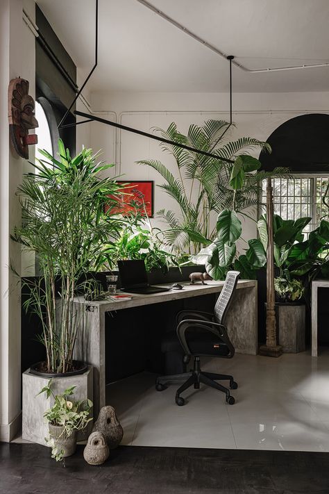 Workers of Art on their penchant for tropical brutalism and the unexpected red theory Tropical Brutalism, Brutalism Interior, Design Studio Space, Biophilic Architecture, Private Workspace, Individual Space, Tropical Architecture, Stunning Interior Design, Material Palette