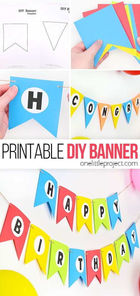 Use our FREE printable templates to make a customized DIY banner! Choose your banner type and create your own message with our printable letter templates. It's SO EASY to make a happy birthday banner! Choose your favourite colours of paper and make personalized party decor for any occasion - no special tools or skills required! Happy Birthday Banner Printable Free, Diy Banner Template, Happy Birthday Banner Diy, One Little Project, Printable Banner Template, Free Printable Banner Letters, Printable Letter Templates, Birthday Board Classroom, Food Stall Design