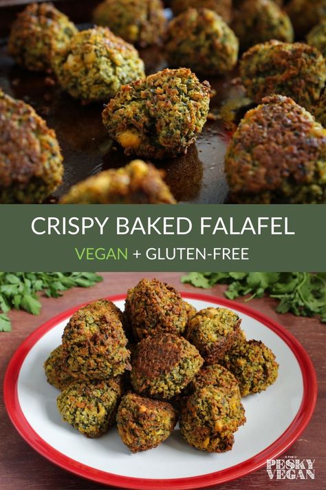 Healthy Falafel Recipe, Falafel Recipes, Falafel Vegan, Dried Chickpeas, Vegan Appetizers Recipes, Baked Falafel, Falafel Recipe, Dry Chickpeas, Vegan Lunch Recipes