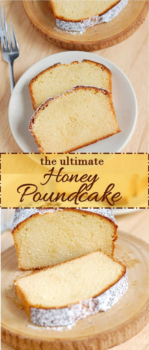 After months of research and testing I created Pound Cake Perfection. The ultimate honey pound cake has a lovely tawny color and luscious caramel flavor. #easy #from scratch #moist #homemade #best Honey Cake Loaf, Baked Good Gift Ideas, Honey Loaf Cake, Desserts Using Honey, Honey Vanilla Pound Cake, Honey Recipes Baking, Honey Pound Cake, Honey Dessert Recipes, Honey Bundt Cake