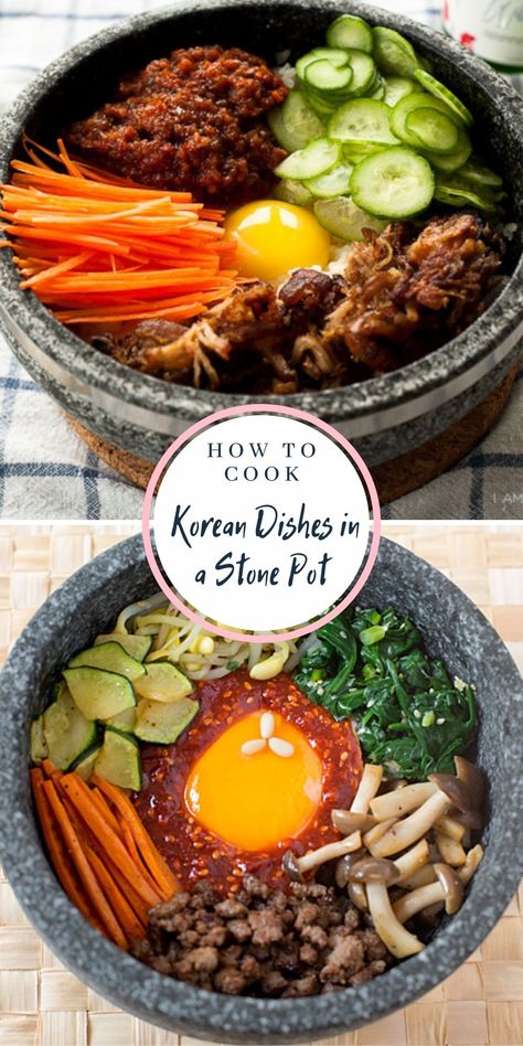 Korean Stone Bowl, Korean Hot Stone Bowl Recipe, Korean Stone Pot Recipes, Korean Stone Bowl Recipes, Stone Bowl Recipes, Dolsot Recipes, Hot Stone Cooking, Kim Chee, Dolsot Bibimbap