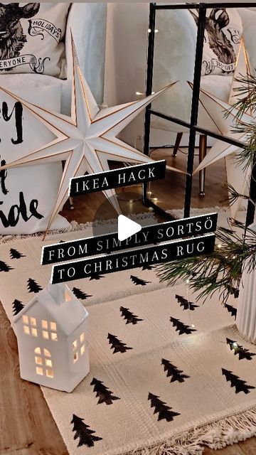 Ikea Christmas, Ikea Rug, Christmas Rug, Cozy Hygge, Christmas Hacks, Christmas Rugs, Black Acrylic Paint, Boho Christmas, Ikea Hacks