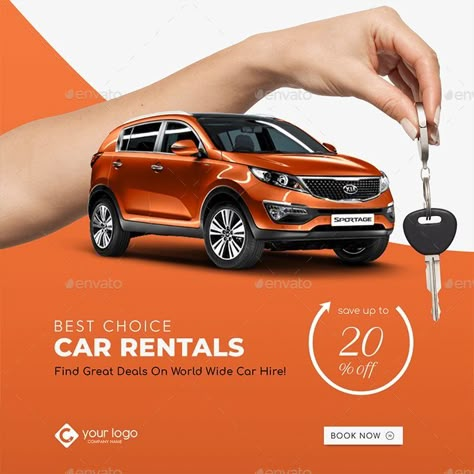 Car Rental Poster, Car Banner Design, Advertising Design Ideas, Car Post, Car Advertisement, Car Banner, Car Advertising Design, Rent Car, Orange Car