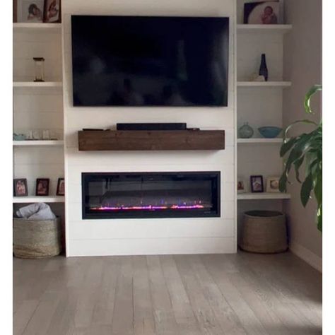 Wade Logan® Ceana 50" Wall Mounted Electric Fireplace with Remote (White) & Reviews | Wayfair Modern Fireplace Decor, Walnut Shelf, Shelf Length, Fireplace Shelf, Media Walls, Fireplace Mantel Shelf, Pine Shelves, Fireplace Shelves, Mounted Fireplace