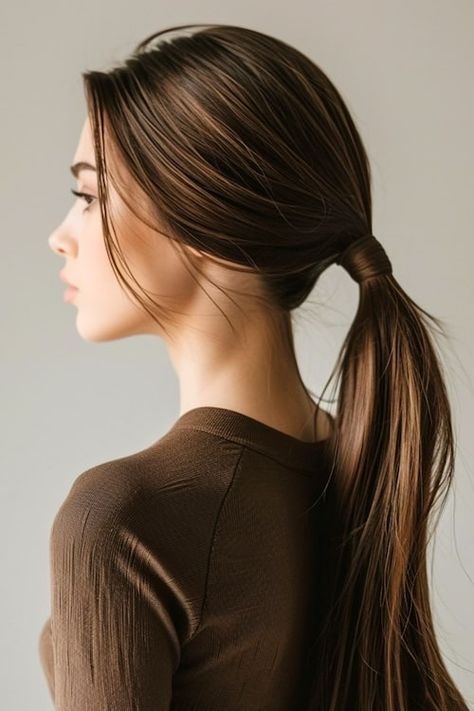 32 Gorgeous and Easy Long Hairstyles For Women - The Hairstyle Edit Hairstyles Ideas With Bangs, Aesthetic Long Hairstyles, Long Hairstyles For Formal Events, Sleek Low Ponytail, Long Hairstyles Ideas, Stylish Ponytail, Perfect Ponytail, Loose Ponytail, Cute Hairstyles For School