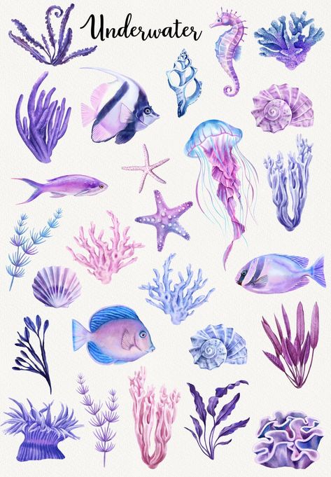 Scrapbook Wall Art, Coral Tattoo, Coral Drawing, Coral Reef Art, Coral Watercolor, Coral Art, Underwater Art, Watercolor Fish, Coral Design