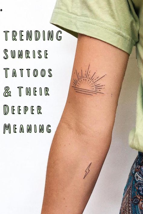 Trending Sunrise Tattoos & Their Deeper Meaning - Tattoo Glee Meaning Of Sun Tattoo, Ocean Family Tattoos, Sunrise Tattoo Meaning, Half Sunset Tattoo, Half Sun Back Tattoo, Tattoo Healing Ideas, Sun Tattoo Female, Sunrise And Wave Tattoo, Sun Over Ocean Tattoo