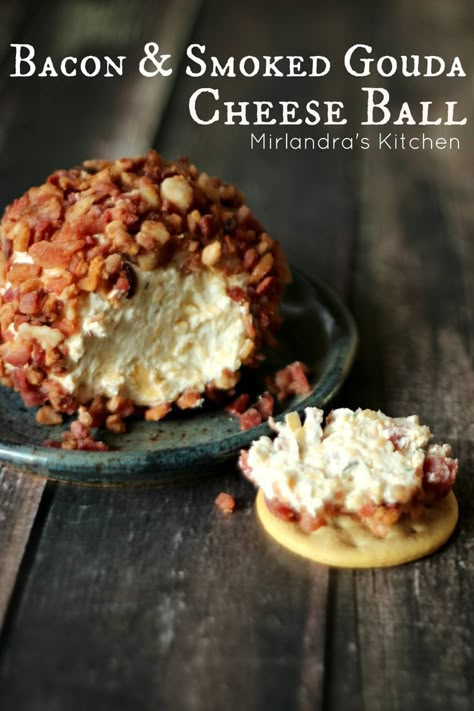 The perfect nut free cheese ball full of smoked Gouda and rolled in yummy bacon.  In 10 minutes you can make a picture perfect ball that everybody will love.  You can always switch this recipe up and add pecans if you wish! Gouda Cheese Ball Recipes, Smoked Gouda Cheese, Ball Recipes, Smoked Gouda, Gouda Cheese, Snack Dip, Cheese Ball Recipes, Cheese Balls, Snacks Für Party